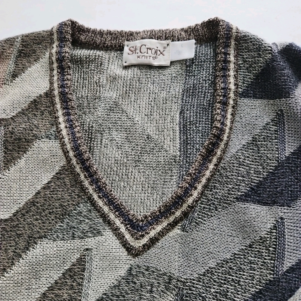 Vintage St Croix Men's Knit Sweater Coogi Style Biggie Cosby L Made USA - Picture 9 of 16